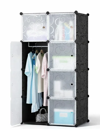 Capacious &amp; Customizable Clothes Closet Wardrobe Bedroom Armoire Dresser Cube Storage Organizer (W70 x D35 x H140)cm - Black