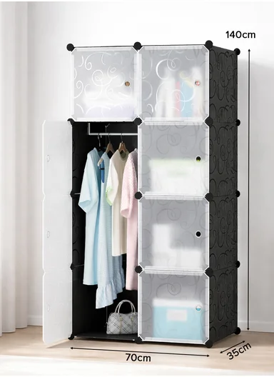 Capacious &amp; Customizable Clothes Closet Wardrobe Bedroom Armoire Dresser Cube Storage Organizer (W70 x D35 x H140)cm - Black