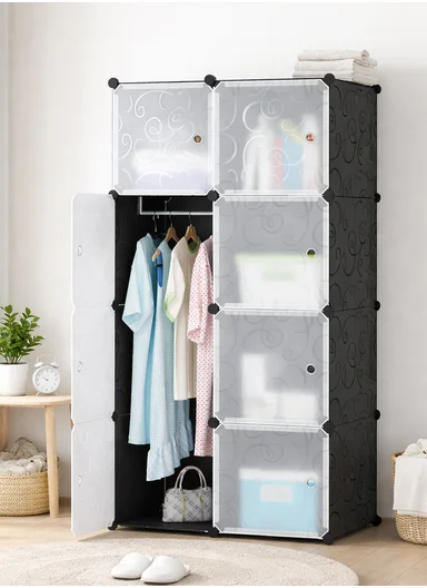 Capacious &amp; Customizable Clothes Closet Wardrobe Bedroom Armoire Dresser Cube Storage Organizer (W70 x D35 x H140)cm - Black