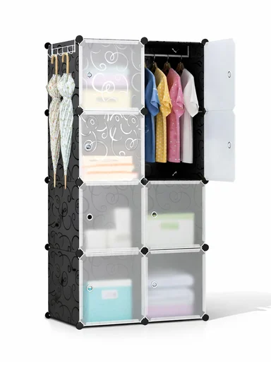Capacious &amp; Customizable Clothes Closet Wardrobe Bedroom Armoire Dresser Cube Storage Organizer (W70 x D35 x H140)cm - Black