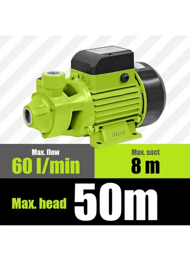 0.75KW/ 1HP Peripheral Pump: 60L/min Flow- 50m Max Head- 8m Max Suction