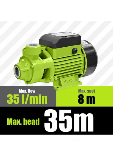 0.37KW/ 0.5HP Peripheral Pump 35L/min Flow- 35m Max Head- 8m Max Suction 