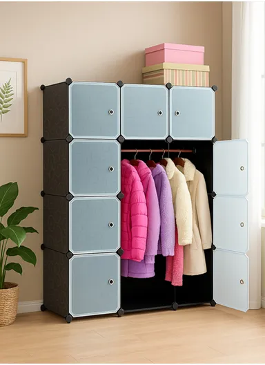 DIY Capacious &amp; Customizable Closet Wardrobe Bedroom Armoire Dresser Cube Storage Organizer (W105 x D35 x H140)cm - Black