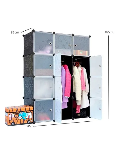 DIY Capacious &amp; Customizable Closet Wardrobe Bedroom Armoire Dresser Cube Storage Organizer (W105 x D35 x H140)cm - Black