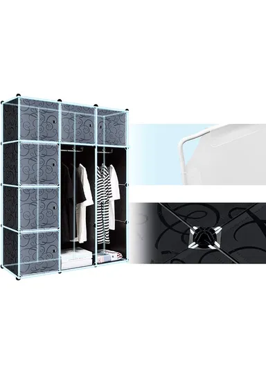DIY Capacious &amp; Customizable Closet Wardrobe Bedroom Armoire Dresser Cube Storage Organizer (W105 x D35 x H140)cm - Black