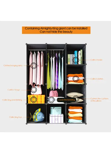 DIY Capacious &amp; Customizable Closet Wardrobe Bedroom Armoire Dresser Cube Storage Organizer (W105 x D35 x H140)cm - Black