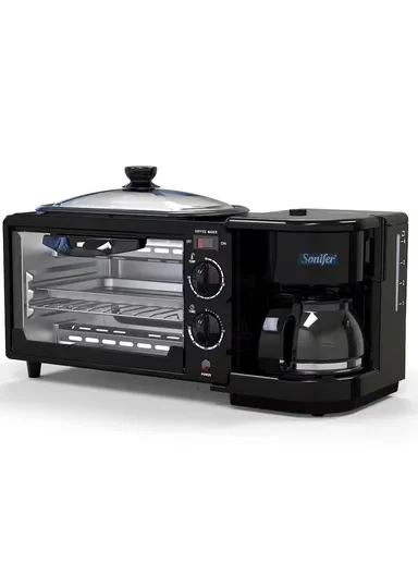1050-1250W 3-In-1 Breakfast Maker: 7.0L Oven + Grill Pan with Glass Lid + 6-Cup Coffee Maker SF-4004 (L46 x W18 x H20)cm
