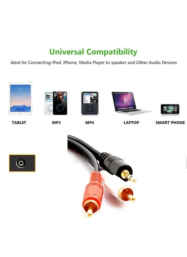 3.5mm to 2 RCA Cable Mobile to Home Theater Connector Cable - 1.5M