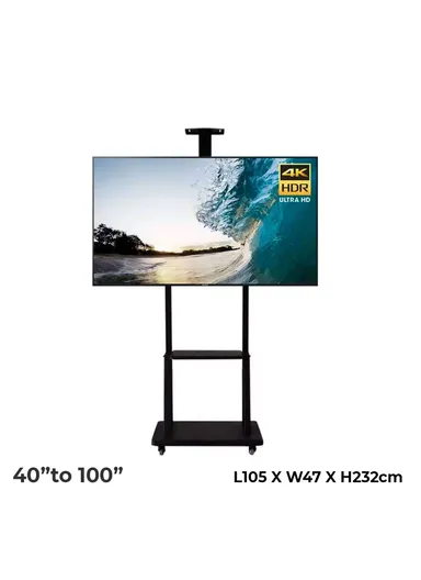 Mobile TV Cart Floor TV Stand Mount Movable TV Trolley Bracket With Wheels &amp; Large Shelf Storage Fit for 40"- 100" TV (L105 X W47 X H232)CM