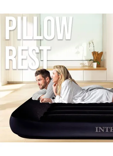 Double Size Headrest Pillow Rest Classic Airbed Mattress With Fiber-Tech &amp; Built-in Pump 64148NP (L191 x W137 x H25)cm