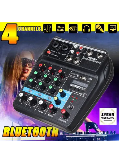 DJ Mixer 4 Channels Mixing Console Effects Processor 400W With Sound Card AMX4