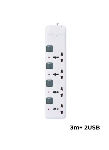 4 Outlet Extension Power Cord 3 Meters + 2USB Ports G159A