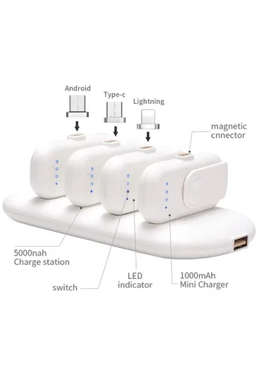 Magnetic Power Bank Station With 4 Mini Portable Fasting Charging Power Banks 5000mAh | 4 x 1000mAh