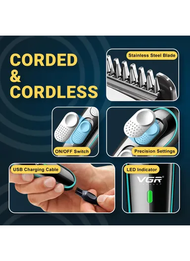 5W USB Rechargeable Adjustable Speeds Professional Hair Trimmer Built-in LED Indicator V-055