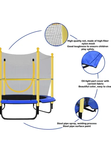 50kg Max Indoor Round Portable Trampoline for Kids Jump Active Play Toys (D140 X H120)cm