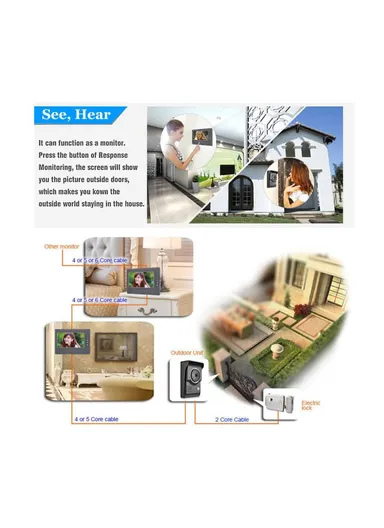7" Display Wired Intercom System Video Doorphone Doorbell System