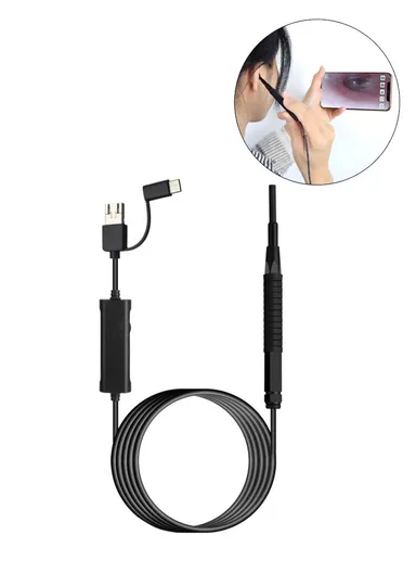 3-in-1 0.39cm Otoscope Camera Ear Scope Endoscope Ear Wax Removal Tool AN103 (App: AN CAMERA) - Black