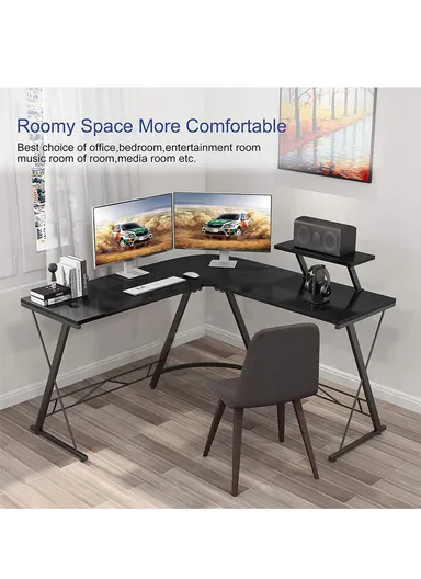 Portable Folding Computer &amp; Workstation Desk Simple Style Desk With Industrial Folding Steel Stand (L129+129 x W46 x H73.6)cm -Black