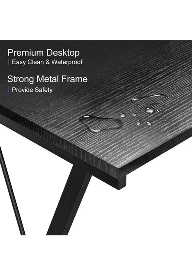 Portable Folding Computer &amp; Workstation Desk Simple Style Desk With Industrial Folding Steel Stand (L129+129 x W46 x H73.6)cm -Black