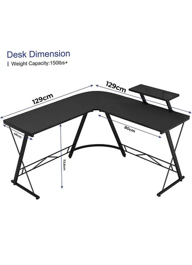 Portable Folding Computer &amp; Workstation Desk Simple Style Desk With Industrial Folding Steel Stand (L129+129 x W46 x H73.6)cm -Black