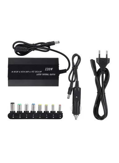 120W Universal Laptop Adaptor for Home &amp; Car With USB Output &amp; 12/15/16/18/19/20/22/24V Voltage Adjustment