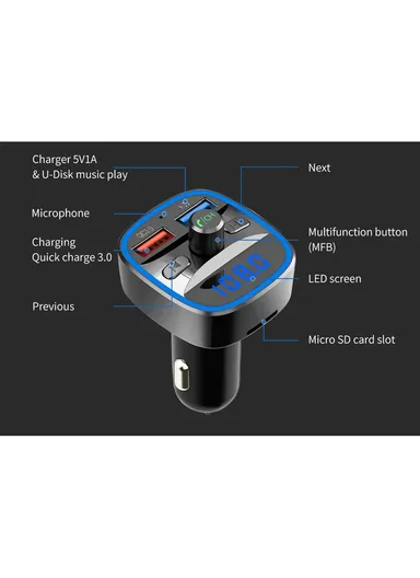 T25s Bluetooth 5.0 FM Transmitter Car Modulator Wireless Handsfree Kit Auto Audio MP3 Player QC3.0 Dual USB Charger