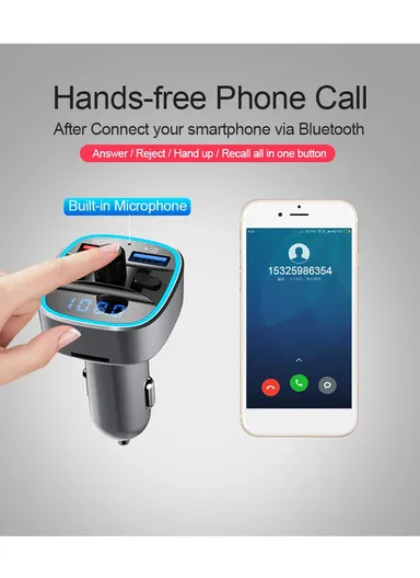 T25s Bluetooth 5.0 FM Transmitter Car Modulator Wireless Handsfree Kit Auto Audio MP3 Player QC3.0 Dual USB Charger