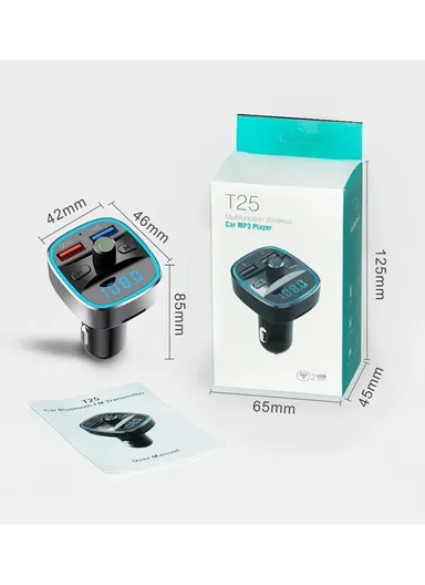 T25s Bluetooth 5.0 FM Transmitter Car Modulator Wireless Handsfree Kit Auto Audio MP3 Player QC3.0 Dual USB Charger