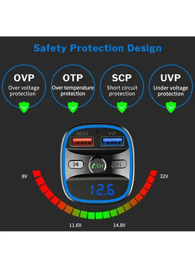 T25s Bluetooth 5.0 FM Transmitter Car Modulator Wireless Handsfree Kit Auto Audio MP3 Player QC3.0 Dual USB Charger