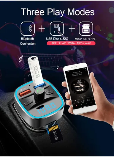 T25s Bluetooth 5.0 FM Transmitter Car Modulator Wireless Handsfree Kit Auto Audio MP3 Player QC3.0 Dual USB Charger