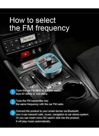 T25s Bluetooth 5.0 FM Transmitter Car Modulator Wireless Handsfree Kit Auto Audio MP3 Player QC3.0 Dual USB Charger