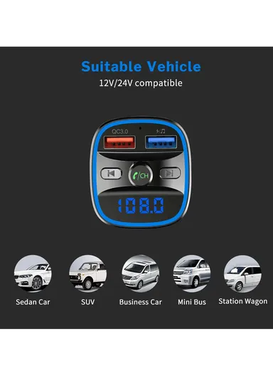 T25s Bluetooth 5.0 FM Transmitter Car Modulator Wireless Handsfree Kit Auto Audio MP3 Player QC3.0 Dual USB Charger
