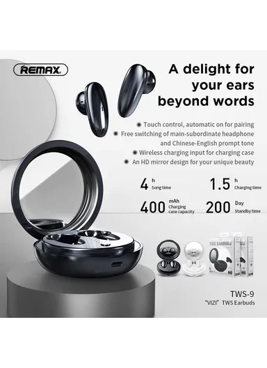  TWS-9 Bluetooth 5.0 Touch Controlled Wireless Stereo Earphones - Black