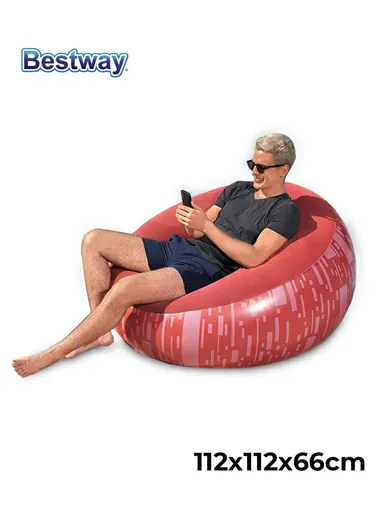 Single Flocking Inflatable Sofa 100Kg Max Load 75052 112x112x66cm - Red