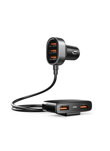 1.5m 45W 6.2A 5 PC+ ABS Fireproof Material Ports Car Charger Adapter JR-CL03 - Black