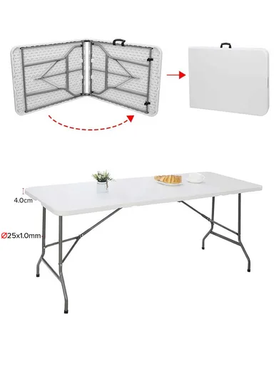 180cm Foldable Portable Easy-to Setup Multiple Use Centerfold Table HQ-Z180 (L180 x W76 x H74)cm - White