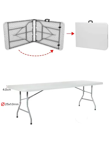 240cm Foldable Portable Easy-to Setup Multiple Use Centerfold Table HQ-Z240-2 (L240 x W76 x H74)cm - White