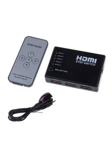 HDMI Switch 5 to 1 With Remote Control, Magic Eye &amp; USB Cable 
