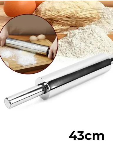 43cm Stainless Steel Rolling Pin Non-stick Pastry Dough Baking Kitchen Tool-Style D