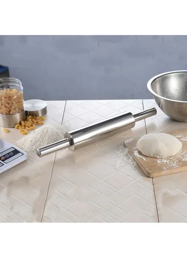 43cm Stainless Steel Rolling Pin Non-stick Pastry Dough Baking Kitchen Tool-Style D