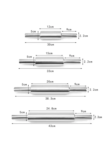 43cm Stainless Steel Rolling Pin Non-stick Pastry Dough Baking Kitchen Tool-Style D
