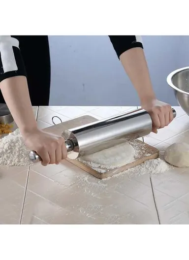 43cm Stainless Steel Rolling Pin Non-stick Pastry Dough Baking Kitchen Tool-Style D