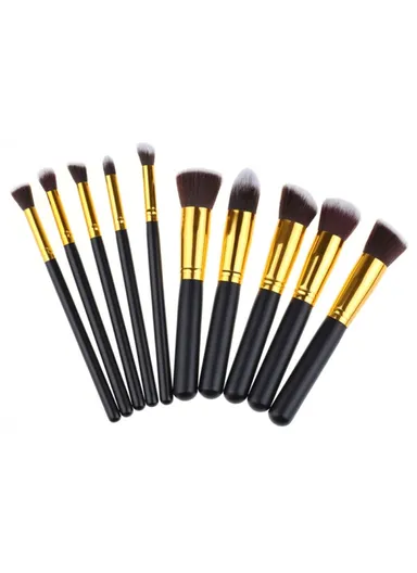 10-Piece Women Beauty Makeup Brushes Cosmetic Brush - Gold Color / Black