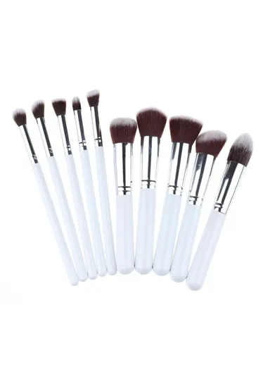 10-Piece Makeup Brushes Foundation Blending Blush Eye Face Brush - Silver Color / White