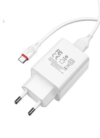 18W Quick Charger Single Port Wall Charger Adapter with Type-C Charging Cable 3A BA21A