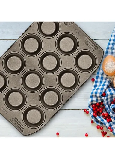 12 Muffins Carbon Steel Non-Stick Easy Grip Mold J1625745 (L39.5 x W26.5)cm