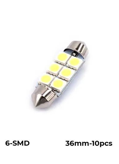 6-SMD 0.36W White LED 36mm Universal Car Interior LED Light Bulb- 10PCS