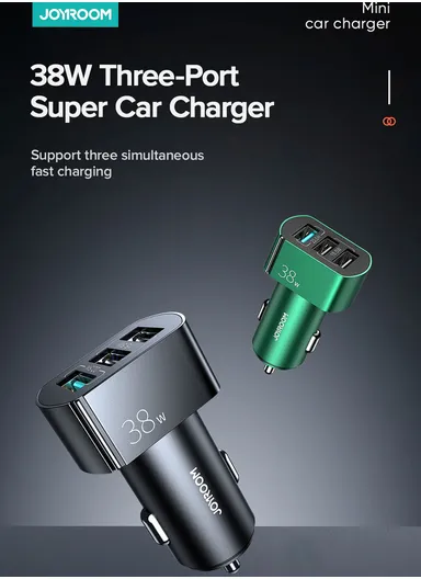 38W 3 USB Car Charger QC 3.0 3-Ports Fast Charger Car Phone Charging Adapter C-A19