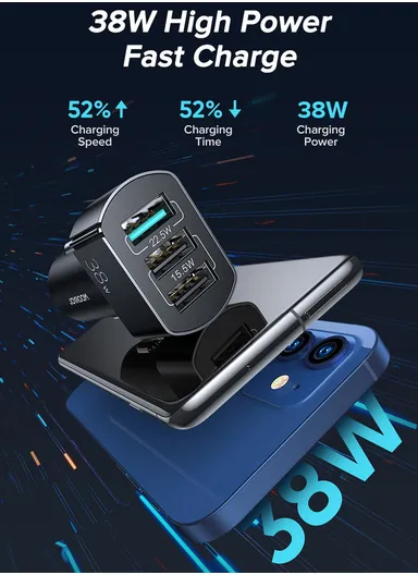 38W 3 USB Car Charger QC 3.0 3-Ports Fast Charger Car Phone Charging Adapter C-A19