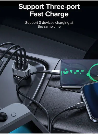 38W 3 USB Car Charger QC 3.0 3-Ports Fast Charger Car Phone Charging Adapter C-A19